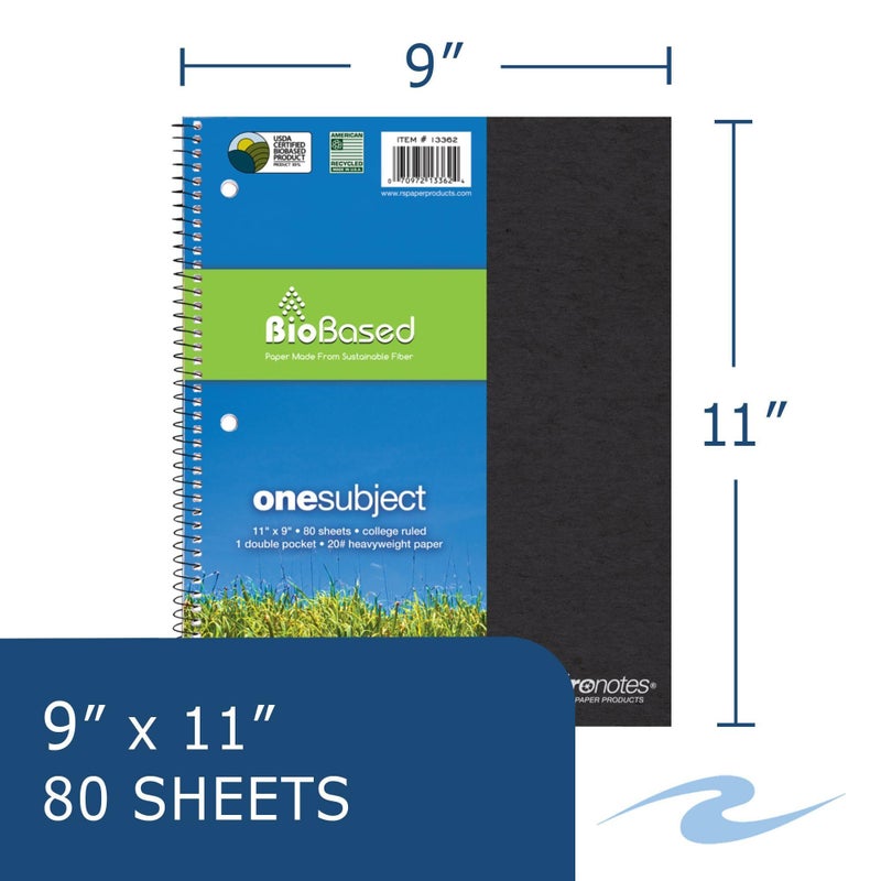 ROARING SPRING Environotes Recycled Spiral Notebook, 1 Subject, 11" x 9", 80 Perforated Sheets, 20 lb Bio-Based Paper, College Ruled w/Margin, Assorted Earthtone Covers, Double Pocket, Made in USA - Image 2